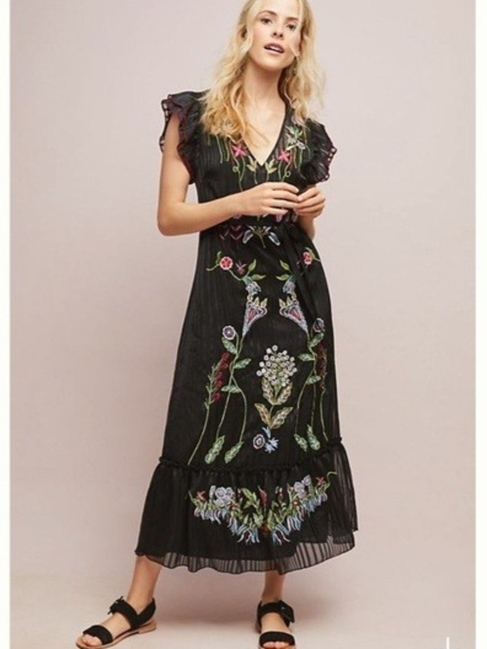 Anthropologie "Not So Serious" Corsica Beaded Embroidered Floral Maxi Dress - Picture 1 of 15